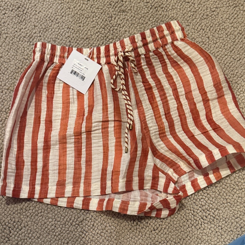 Marie Oliver High Waist Striped Red and Cream Shorts
